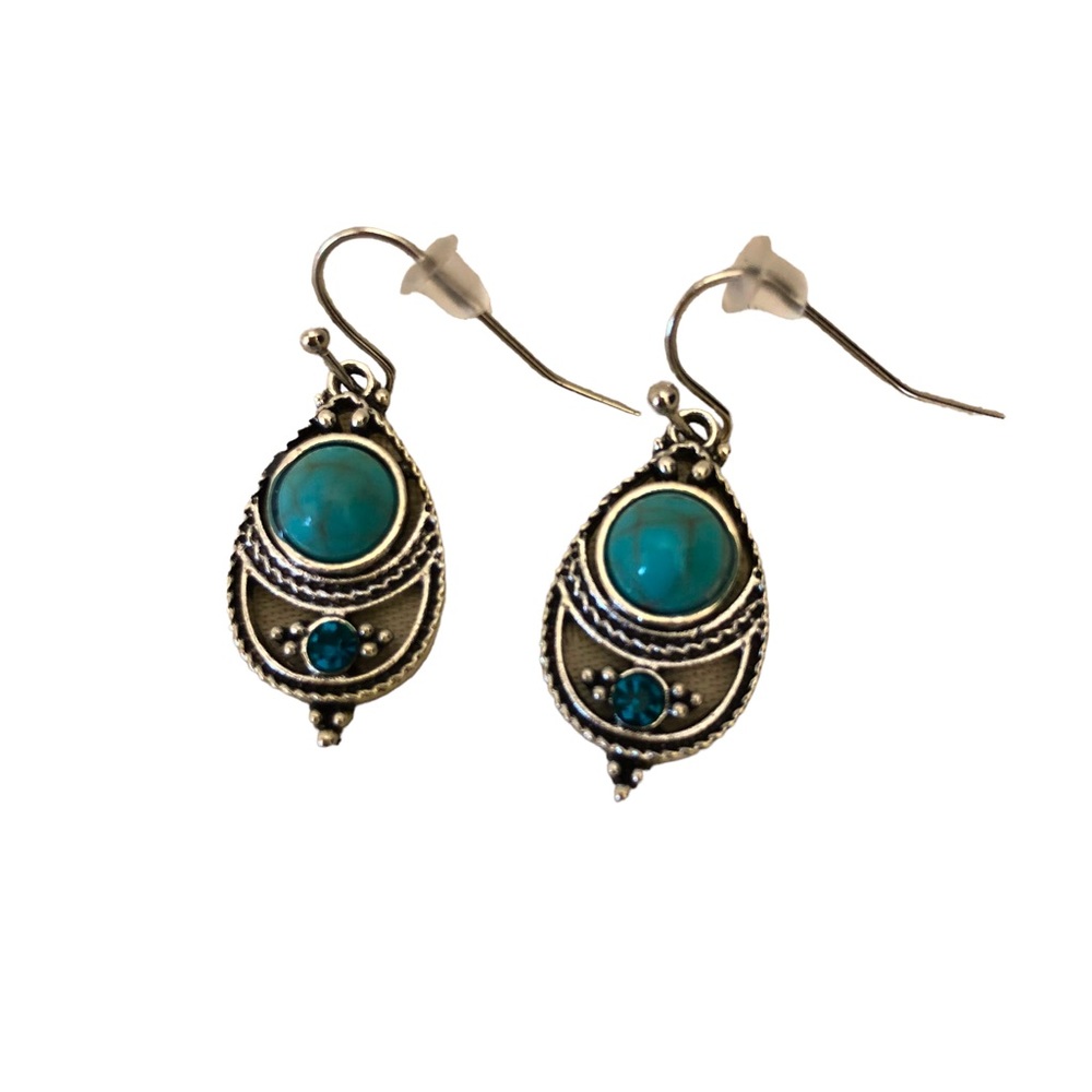 Yaomiao Crystal Dangle Cubic Zirconia Water Drop Earrings Women's Silver/Blue
